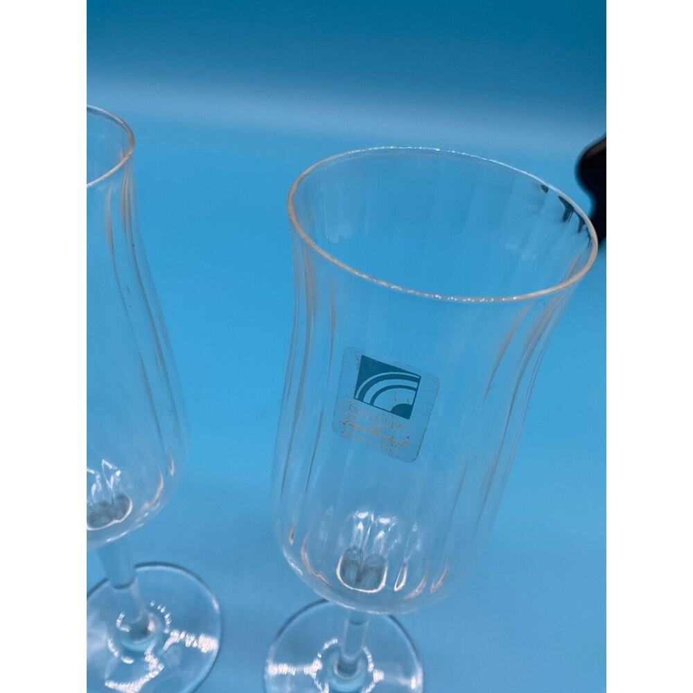 2 Ribbed Crystal Luigi Bormioli Champagne‎ Flutes/Glasses W/stickers